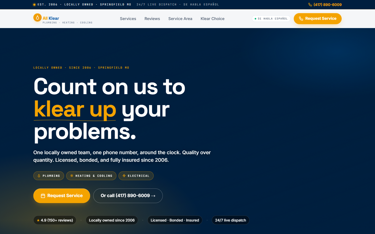 Plumbing contractor site on a desktop monitor