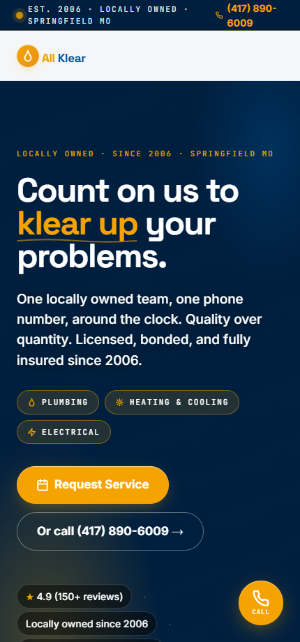 Plumbing contractor site on a phone
