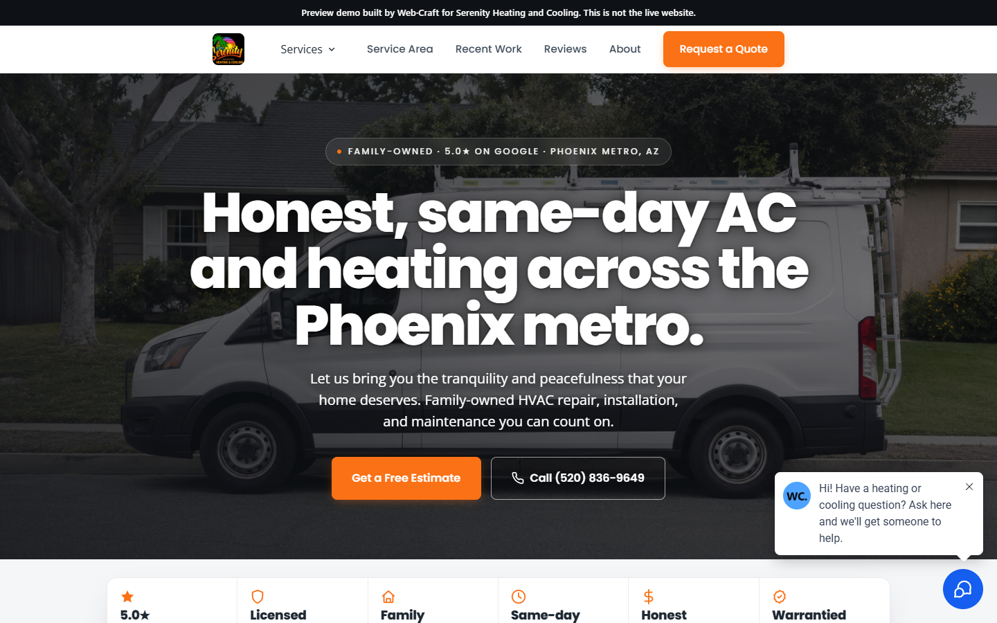 HVAC contractor site on a desktop monitor
