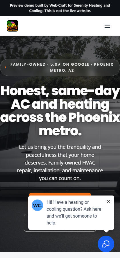 HVAC contractor site on a phone