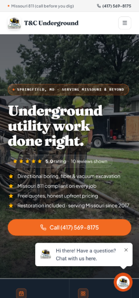 Underground utility contractor site on a phone