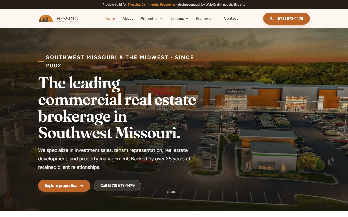 Commercial real estate site on a desktop monitor