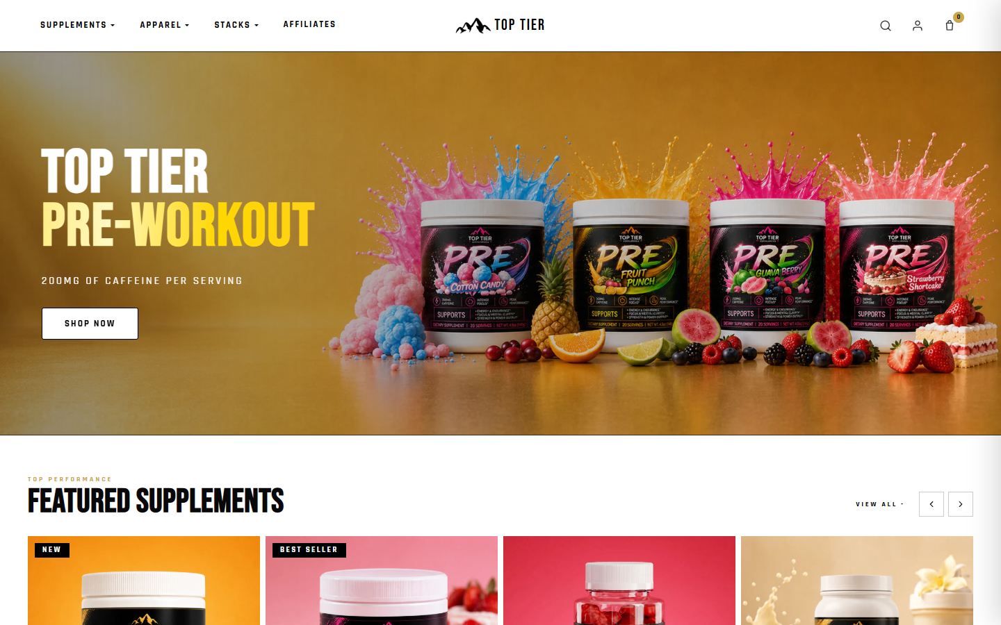 Top Tier Supplements, a site built by Web&middot;Craft, shown on a laptop