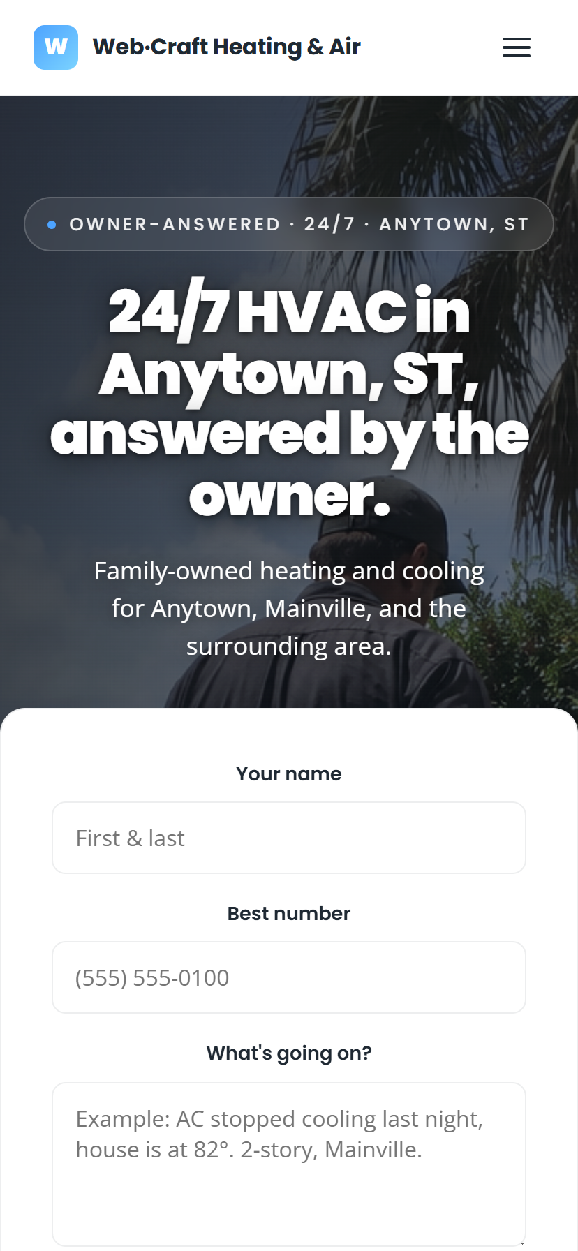 HVAC contractor site on a phone